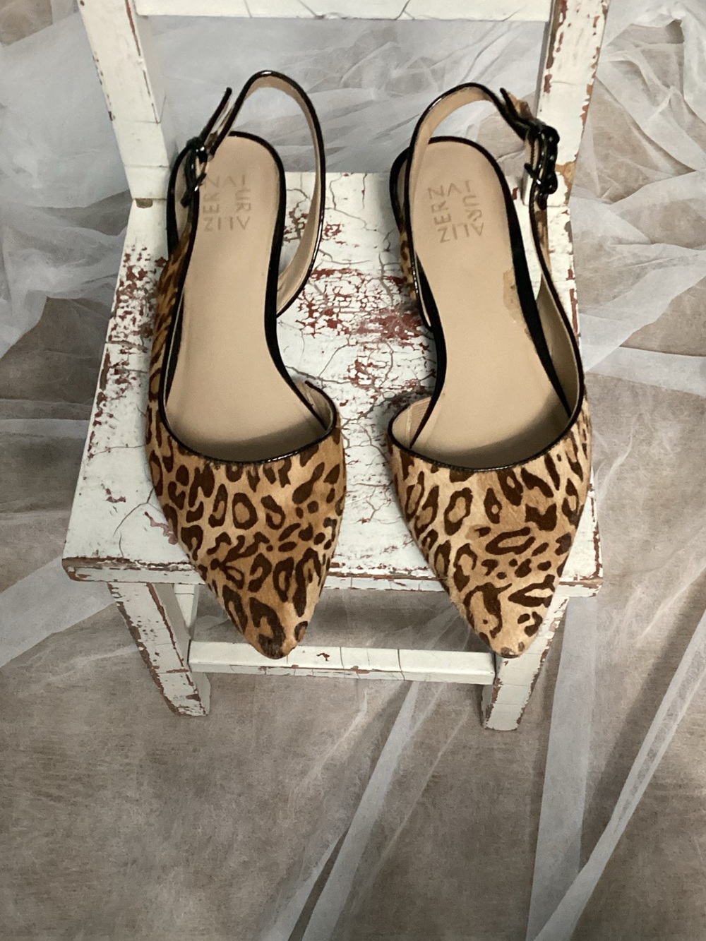 Naturalizer Leopard Print Pointed Slingback Flats - Tan/Black Size 9